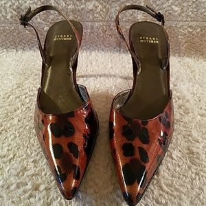 Stuart Weitzman Animal Print Patent Leather Sling